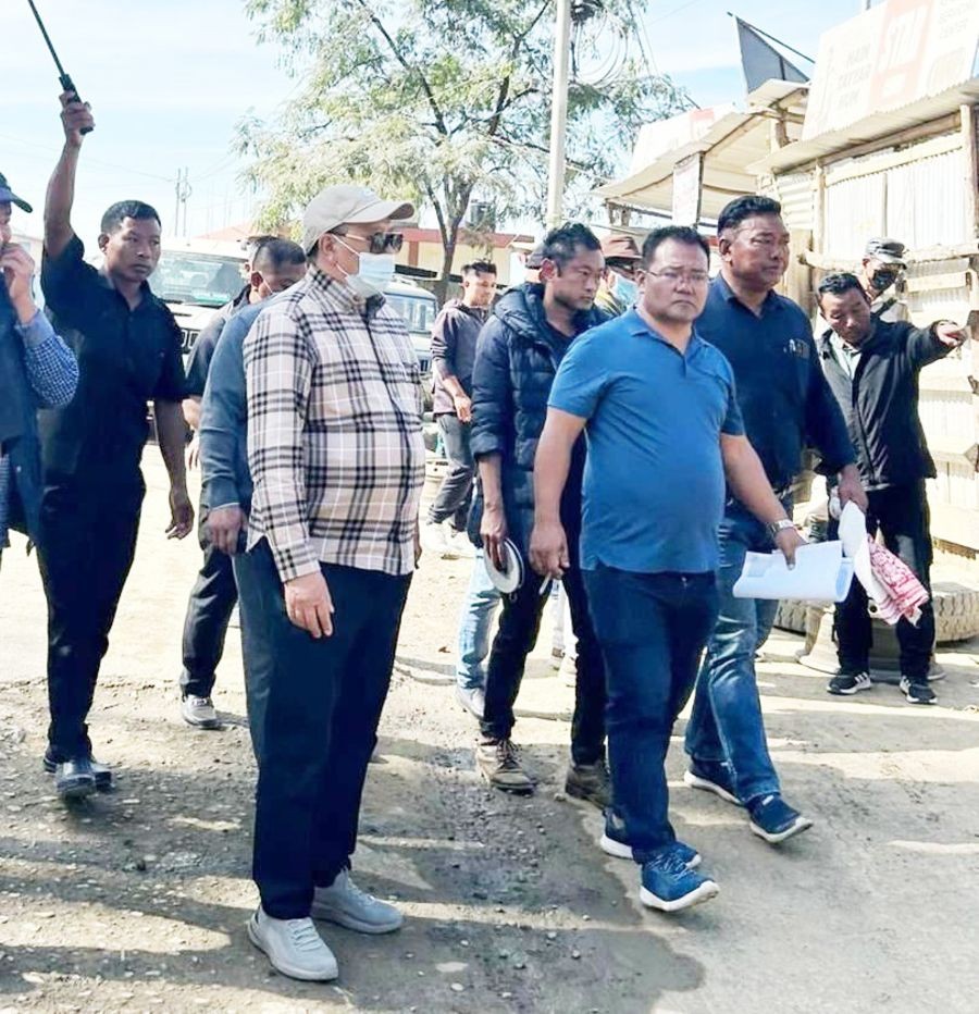 TR Zeliang inspecting the NH-61 from 72.40 Km to 83.00 Km, Wokha along with Department National Highway (PWD), other officials and Lotha Hoho. (Morung Photo)